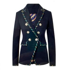 Veronica Beard Navy Miller Striped Piping Dickey Jacket